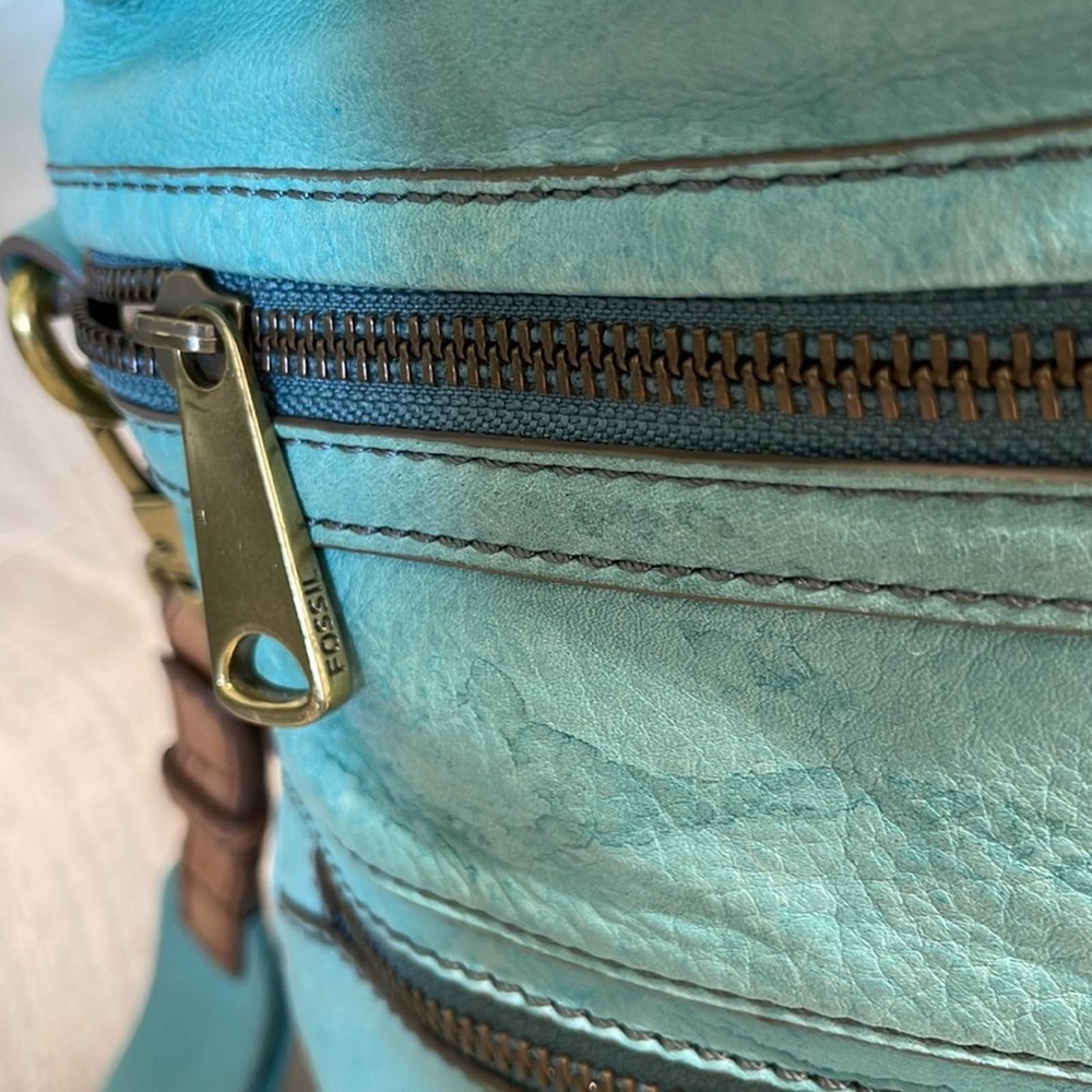 Vintage Fossil Teal Large Leather Explorer Foldov… - image 5